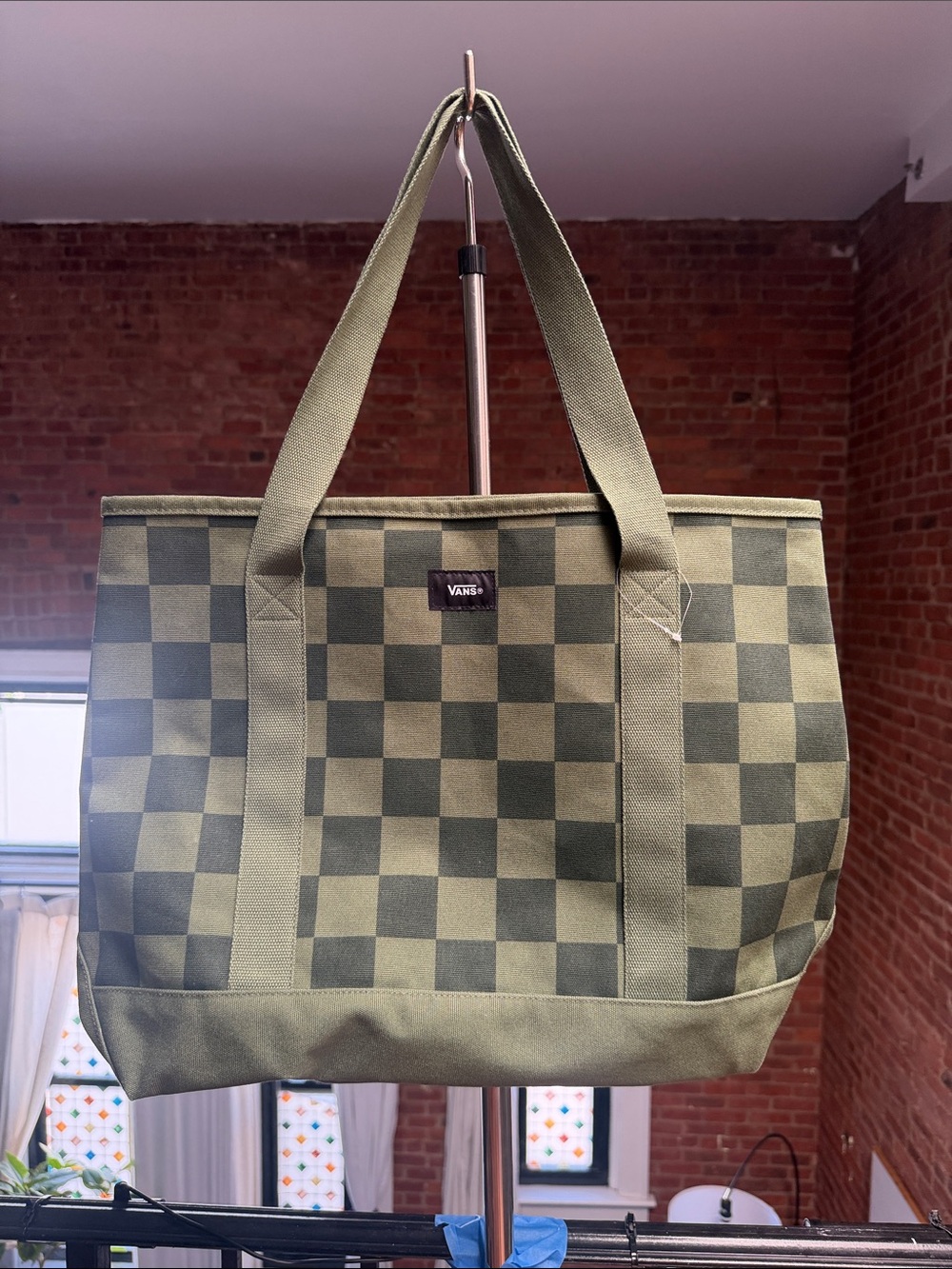 Vans Olive and Dark Green Checkerboard Canvas Tote